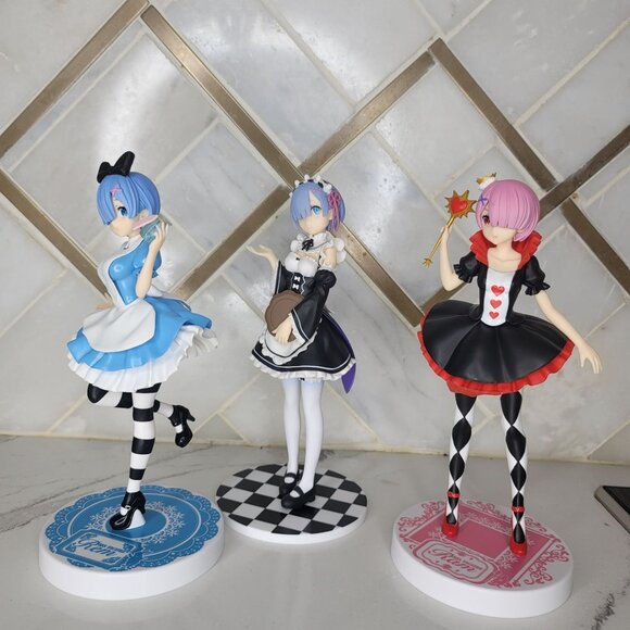 Rem Re:Zero from japan Alice In Wonderland Inspired Collectible Figures Set Of 3 - Picture 7 of 13